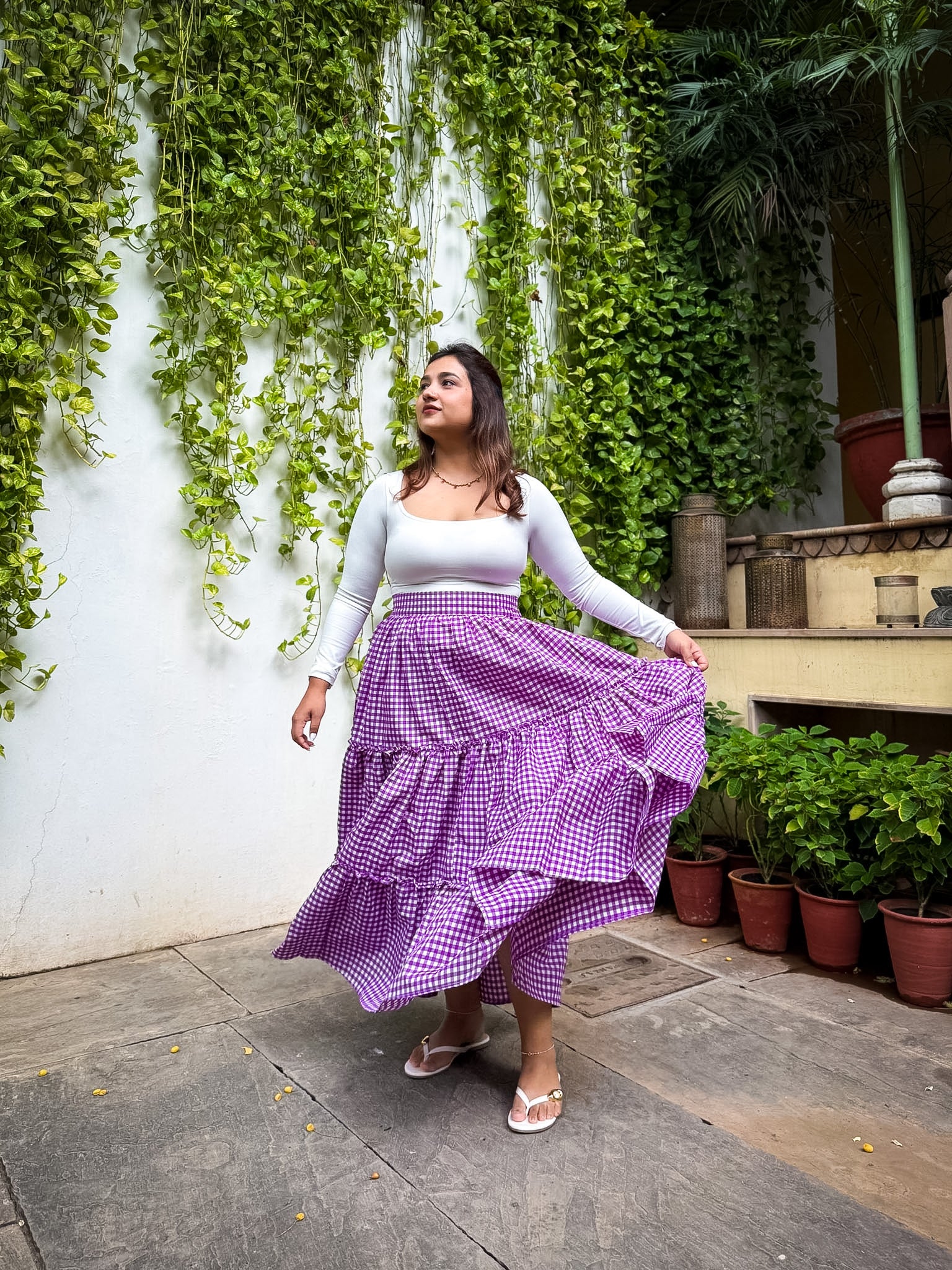 Purple Gingham Tiered Skirt