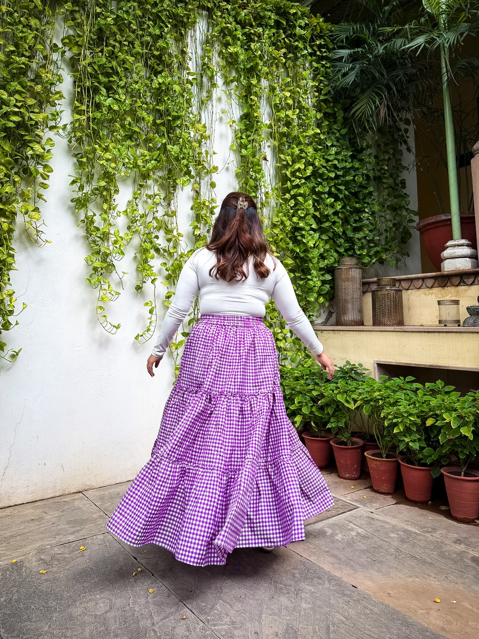 Purple Gingham Tiered Skirt