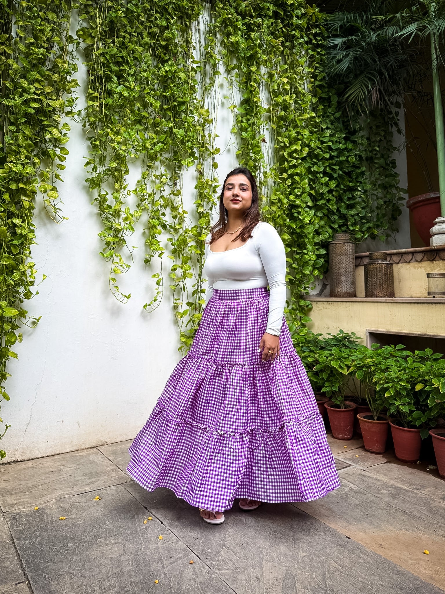 Purple Gingham Tiered Skirt