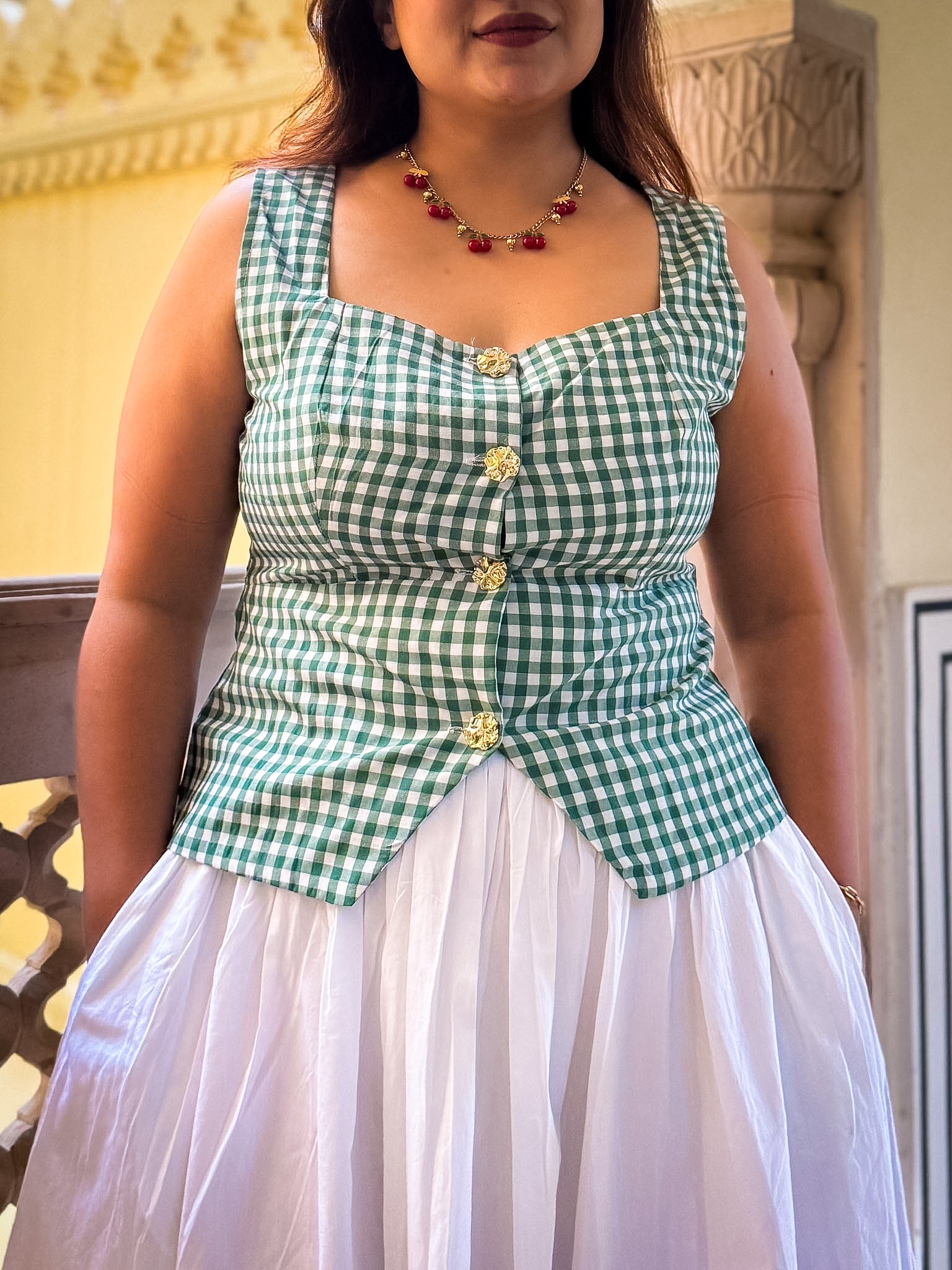Green Gingham Athena Top