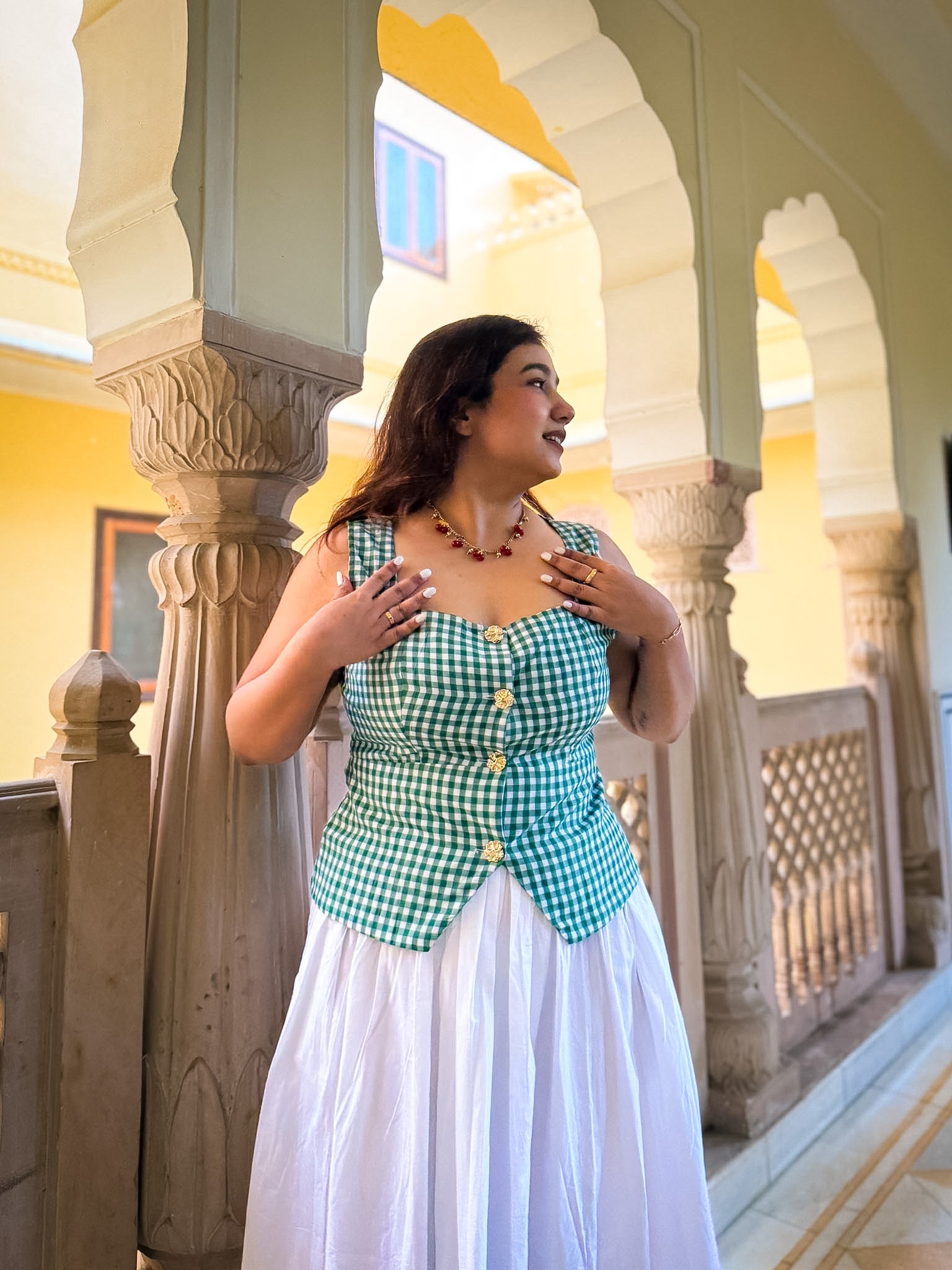 Green Gingham Athena Top