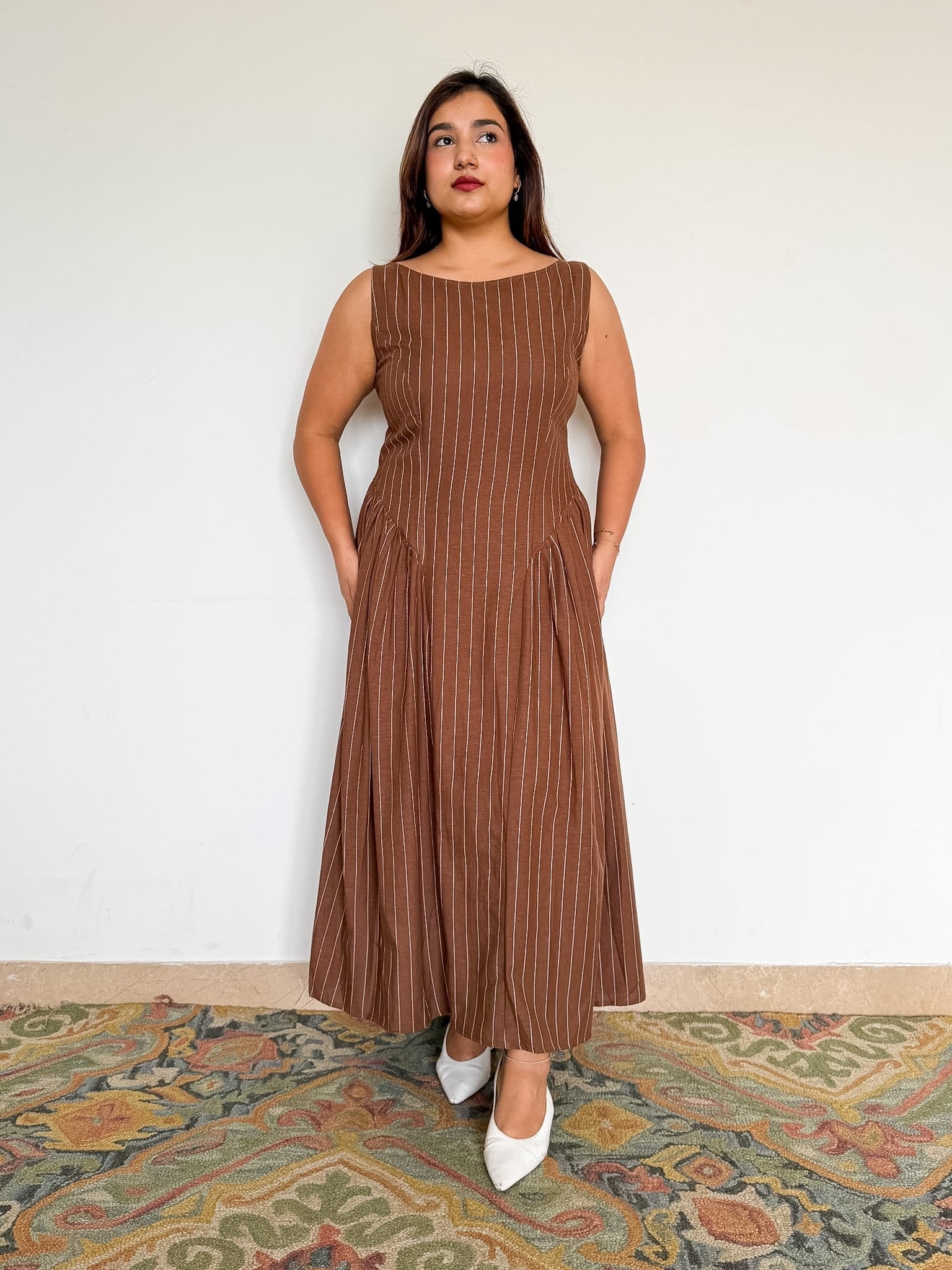 Brown Pinstripe Marceline Dress