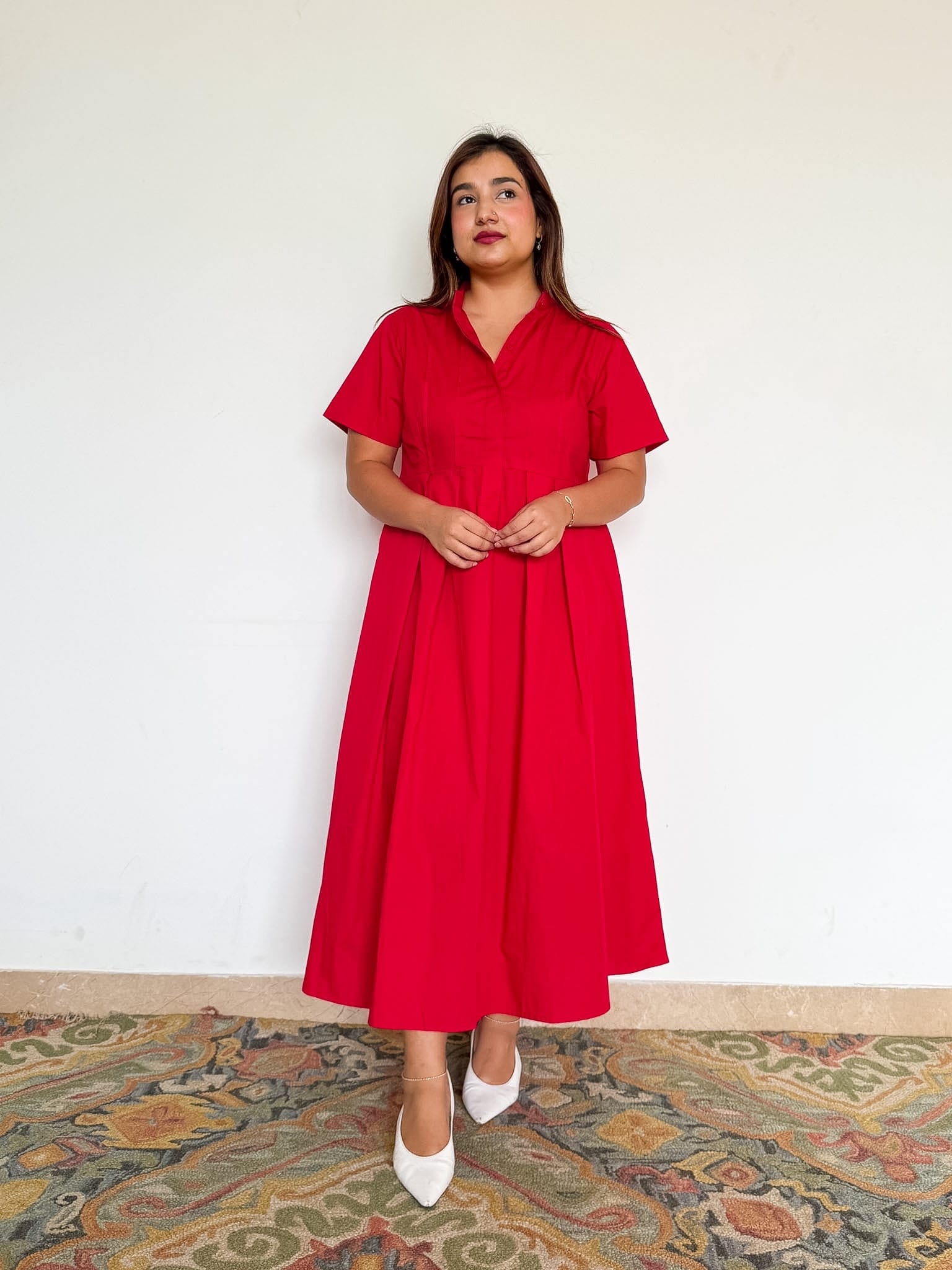 Nysa Pintuck Pleated Midi Dress