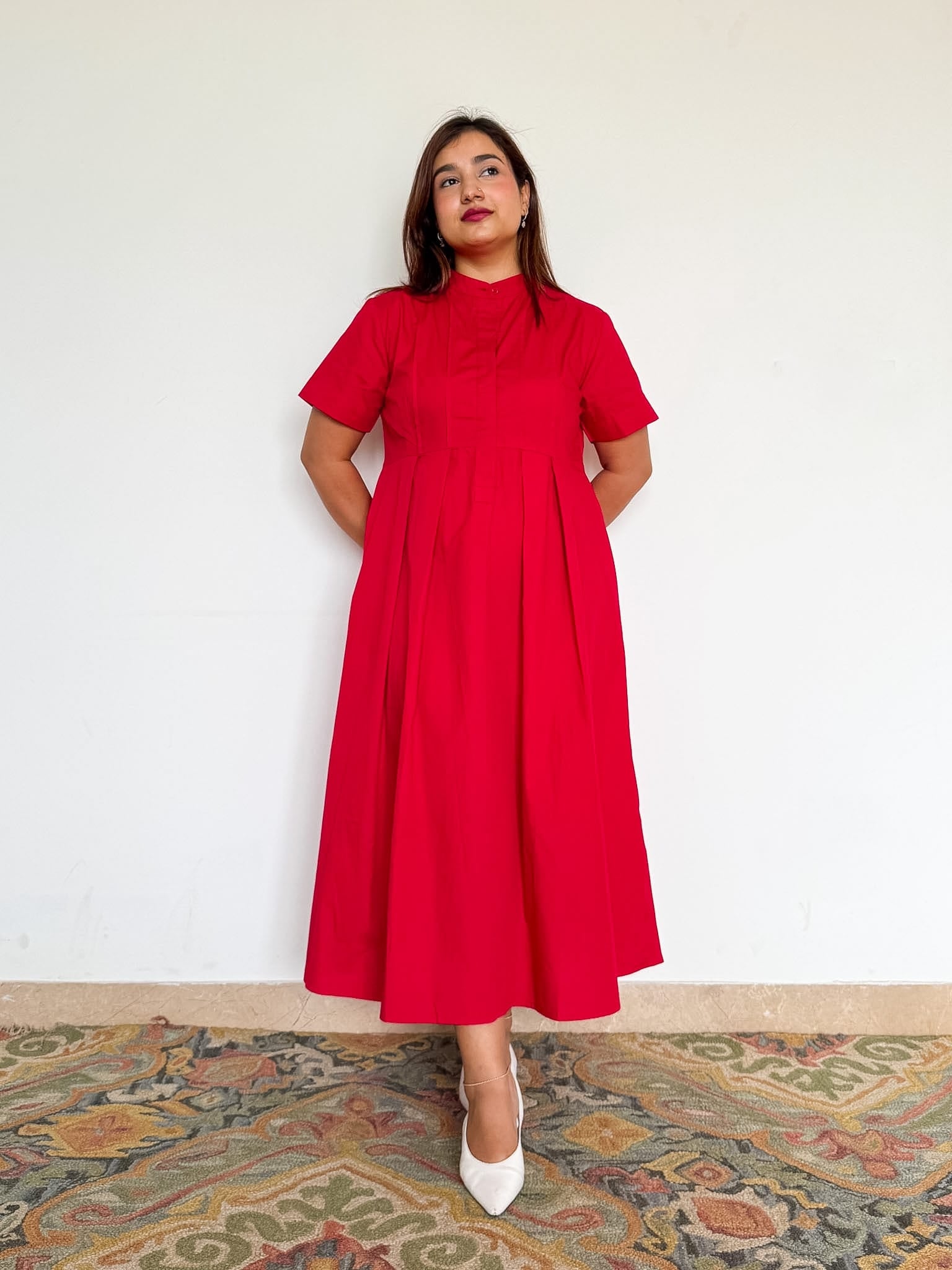 Nysa Pintuck Pleated Midi Dress