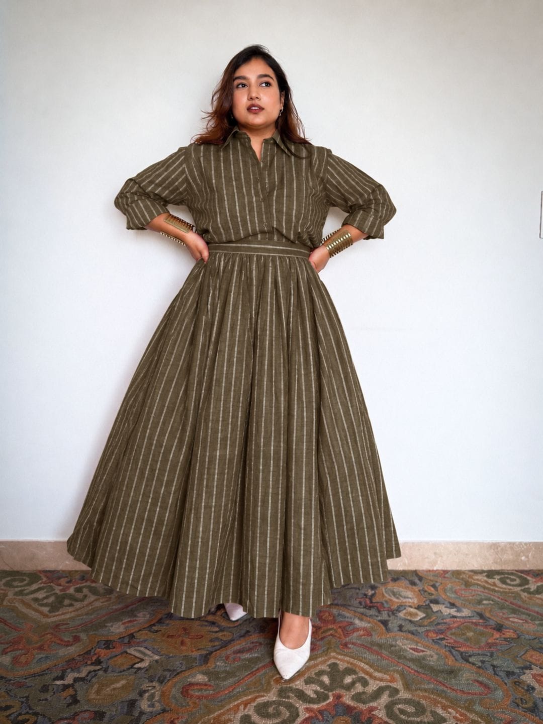 Pinstriped Shirt Skirt Co-ord Set