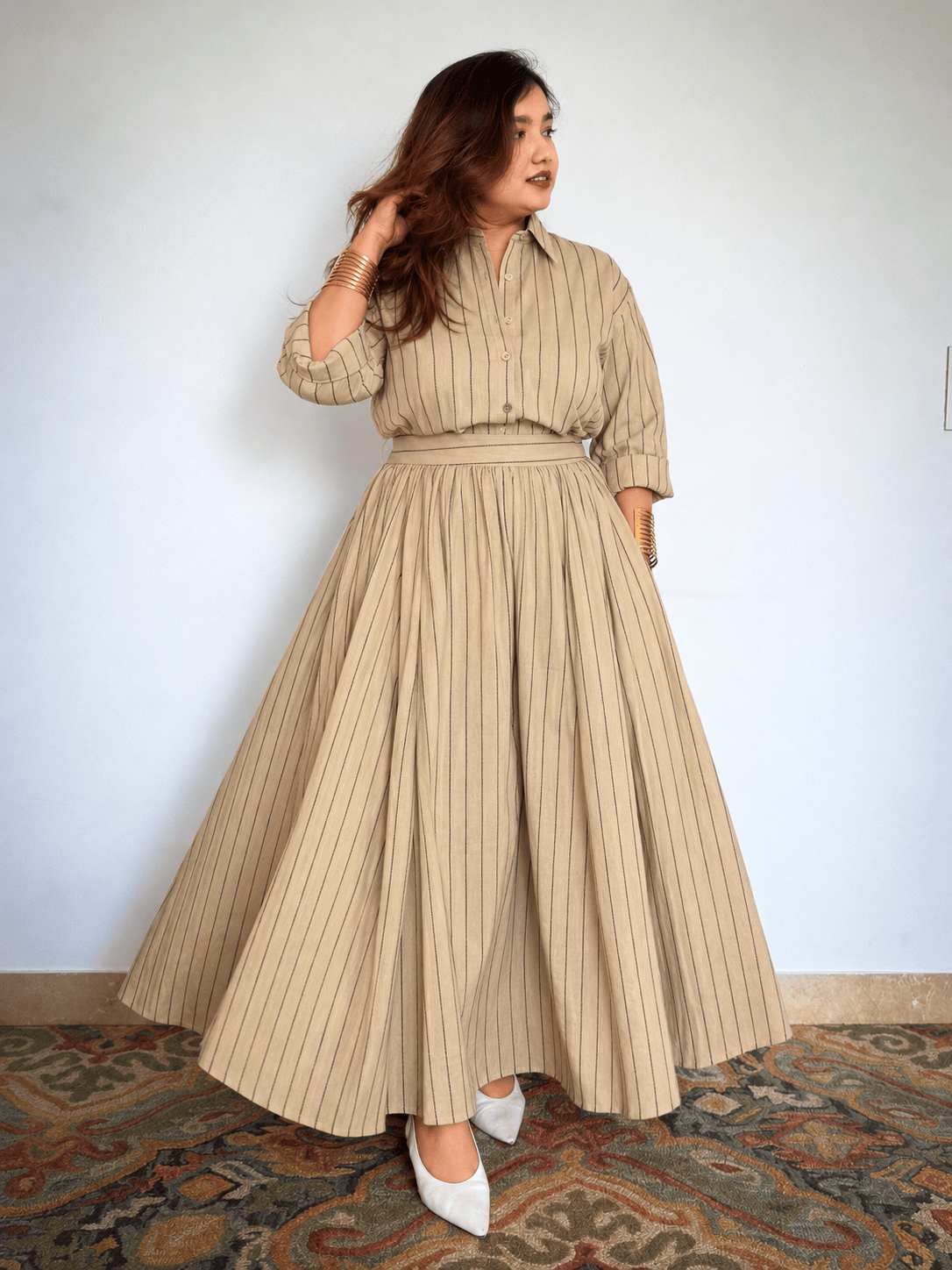 Pinstriped Shirt Skirt Co-ord Set