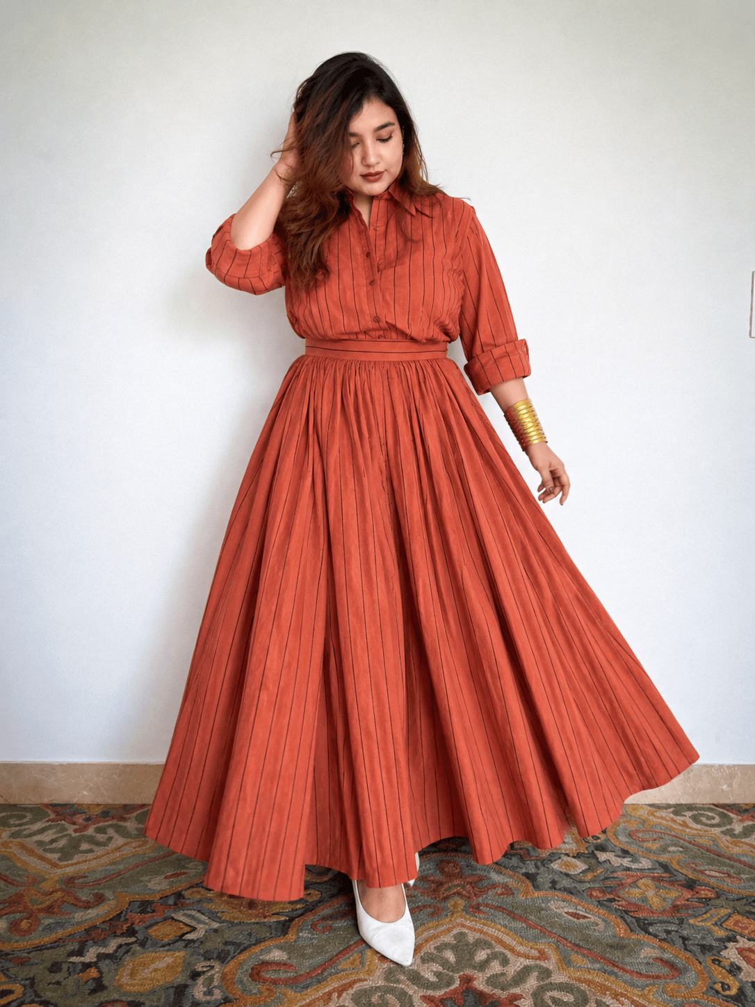 Pinstriped Shirt Skirt Co-ord Set