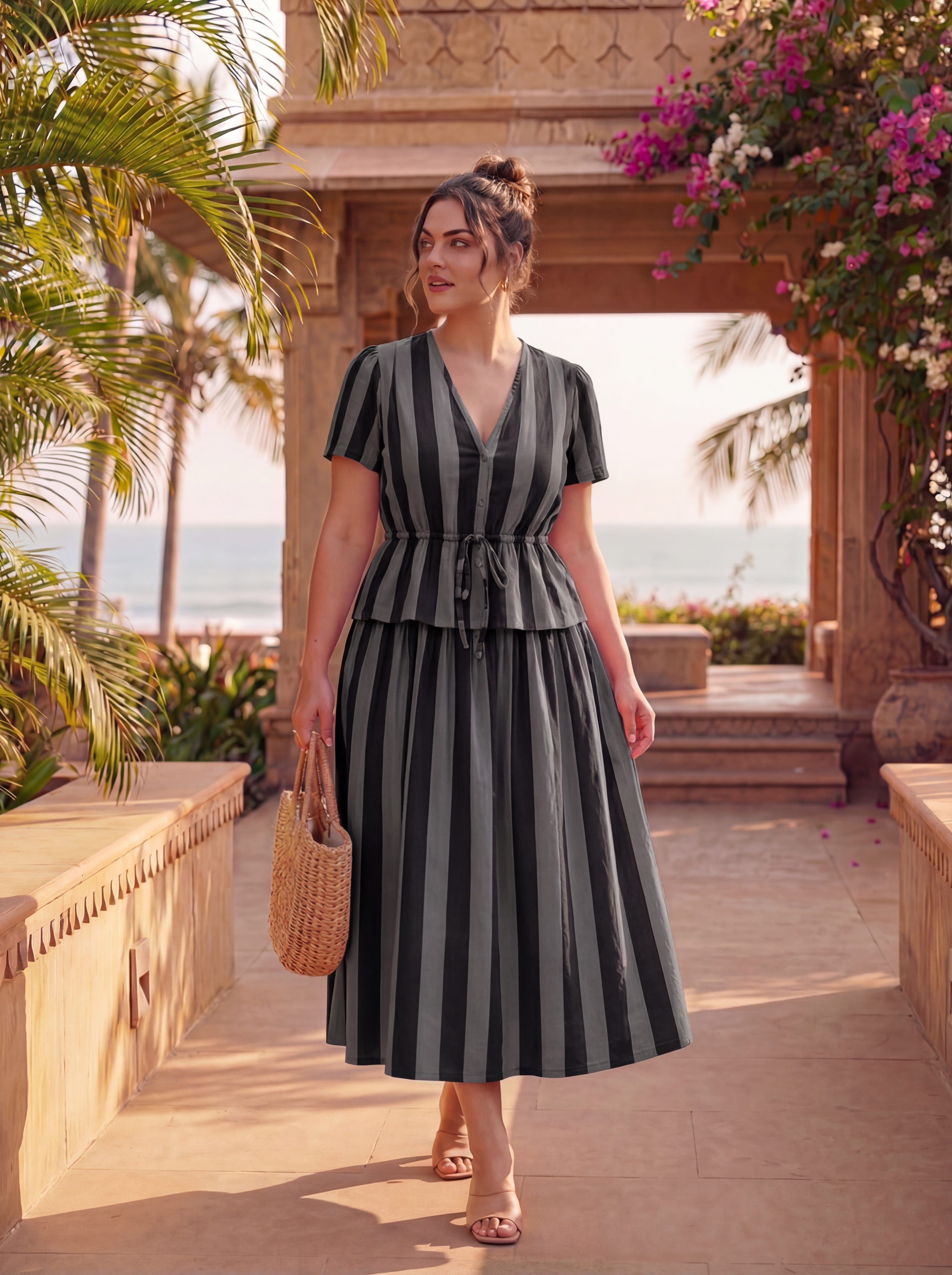 Grey Striped Weekend Away Co-ord Set