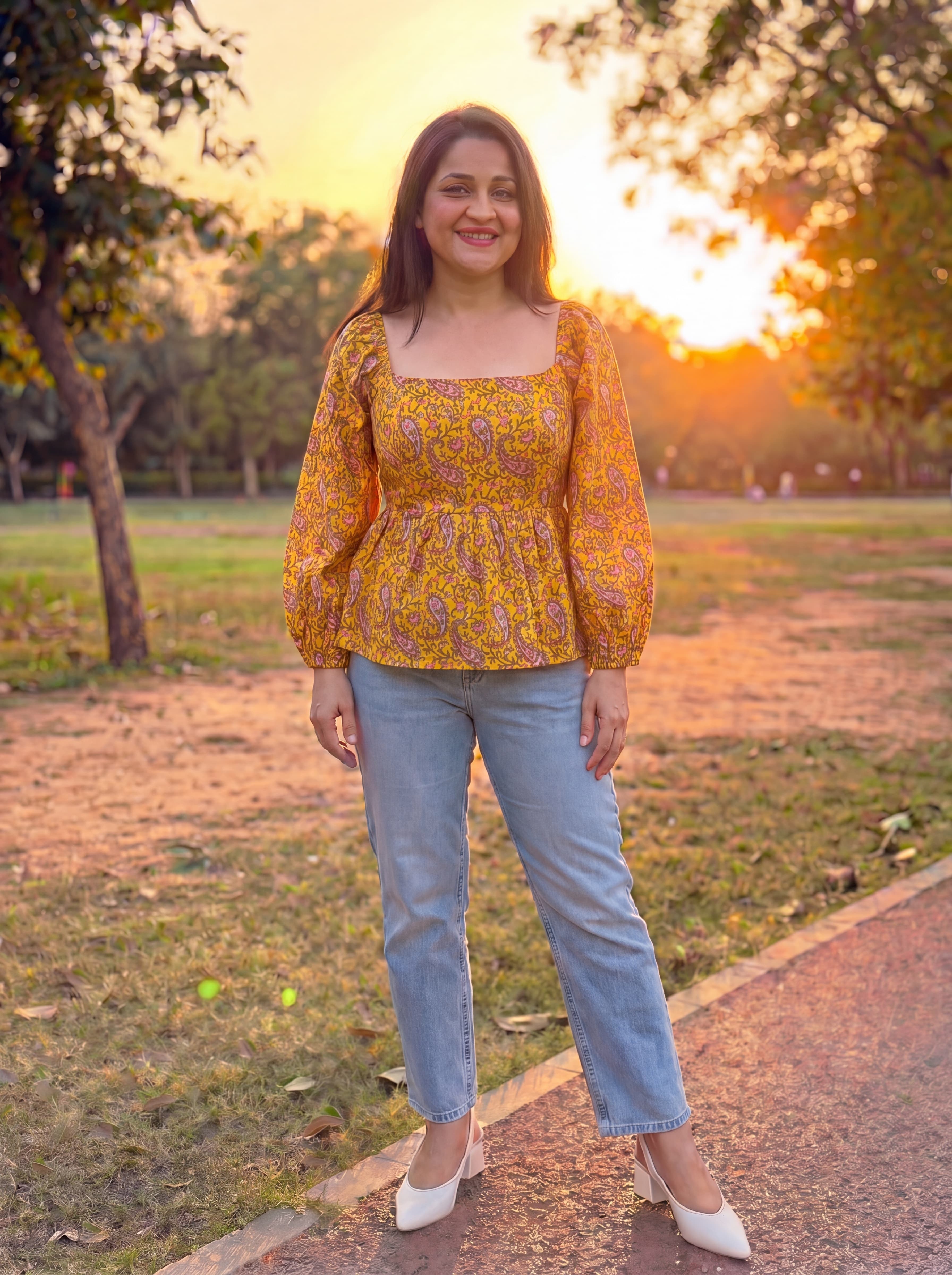 Yellow Floral Rachel Back Tie Top