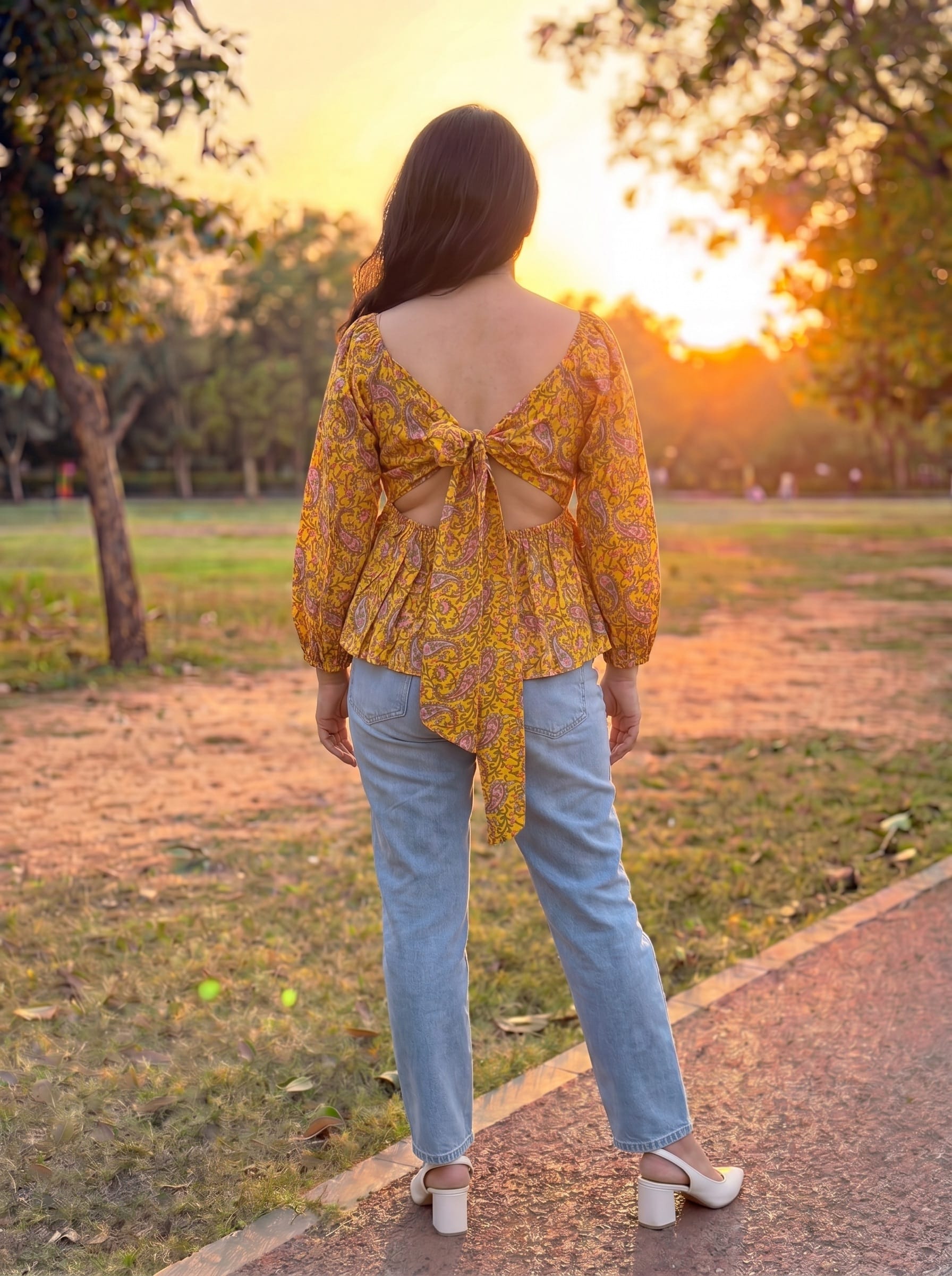 Yellow Floral Rachel Back Tie Top