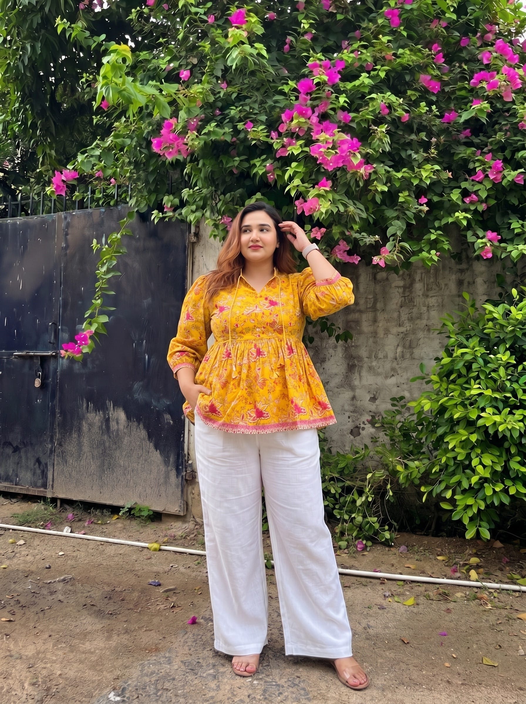 Mustard Floral Mandarin Top