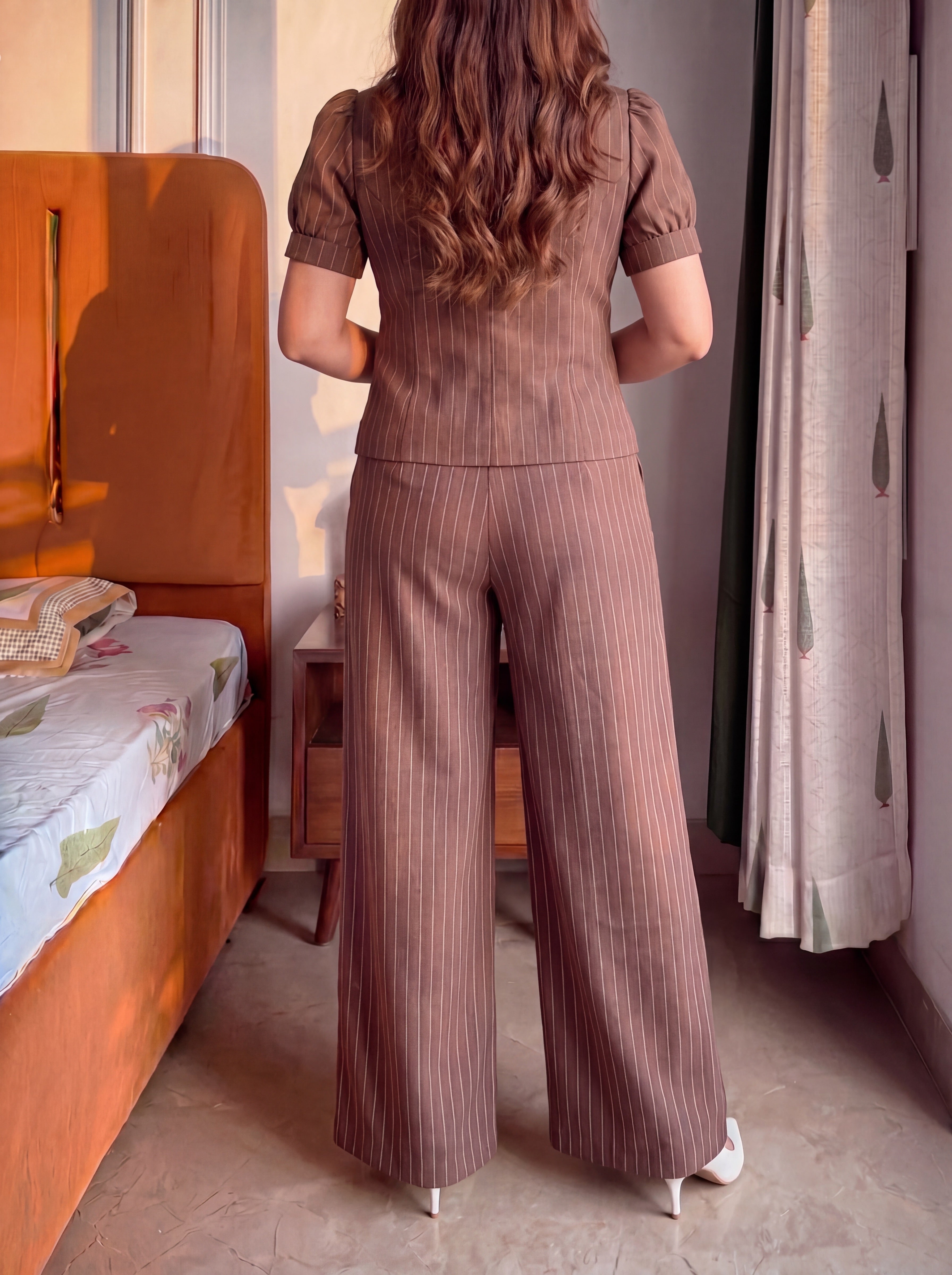 Brown Pinstripe Diana Sleeved Set