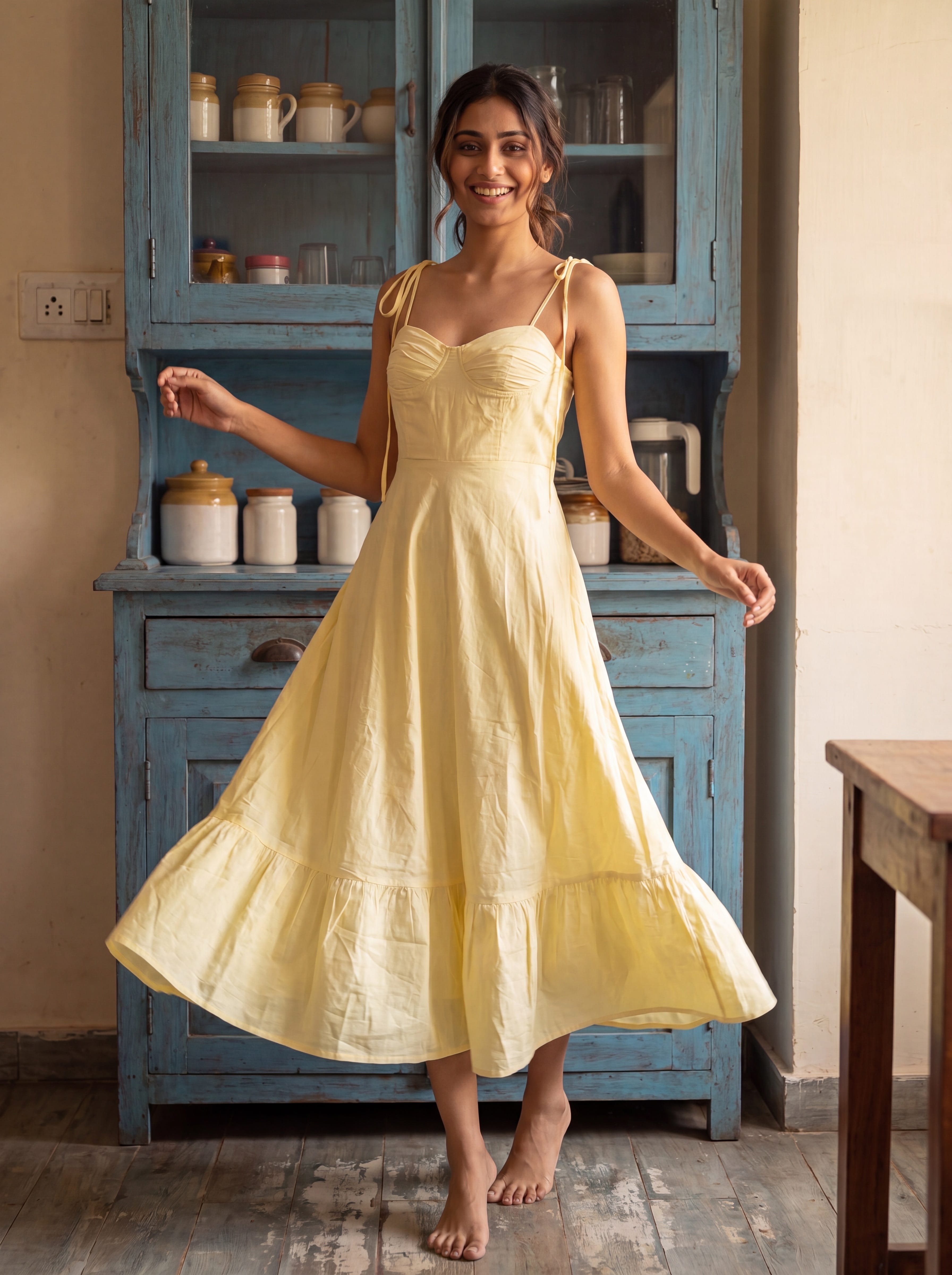 Butter Yellow Padded Strappy Dress