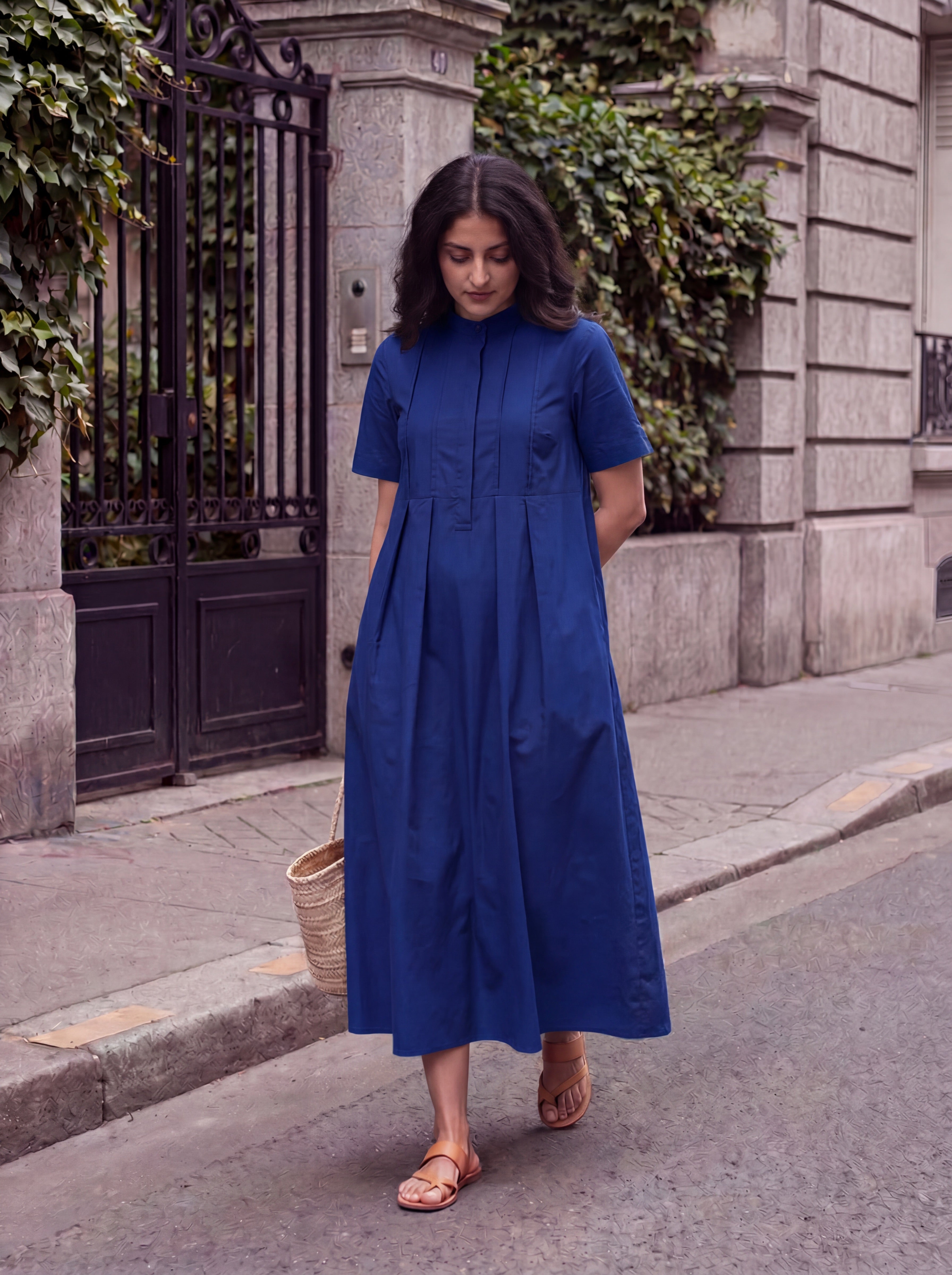 Nysa Pintuck Pleated Midi Dress