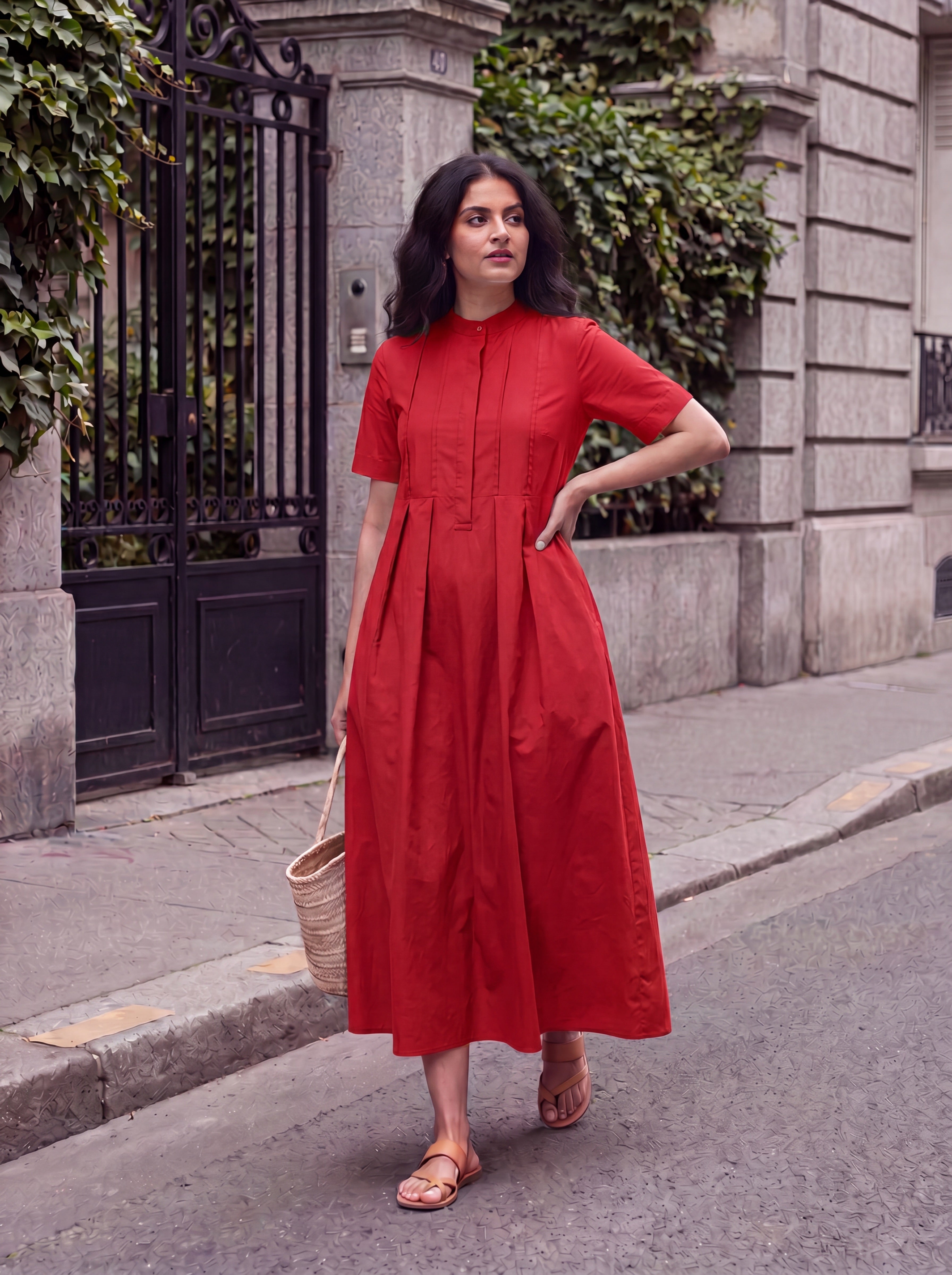 Nysa Pintuck Pleated Midi Dress