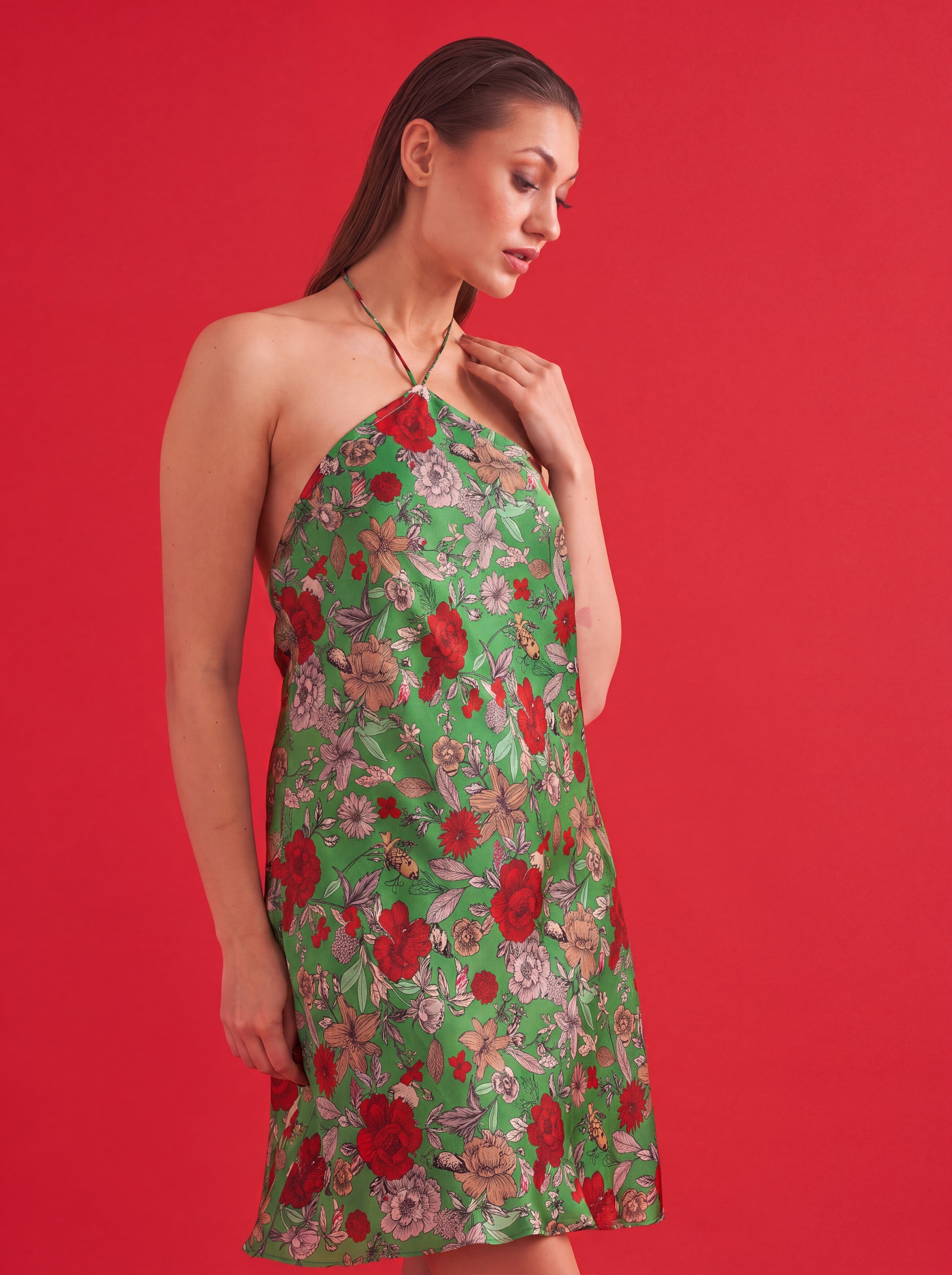Green Halter Printed Dress