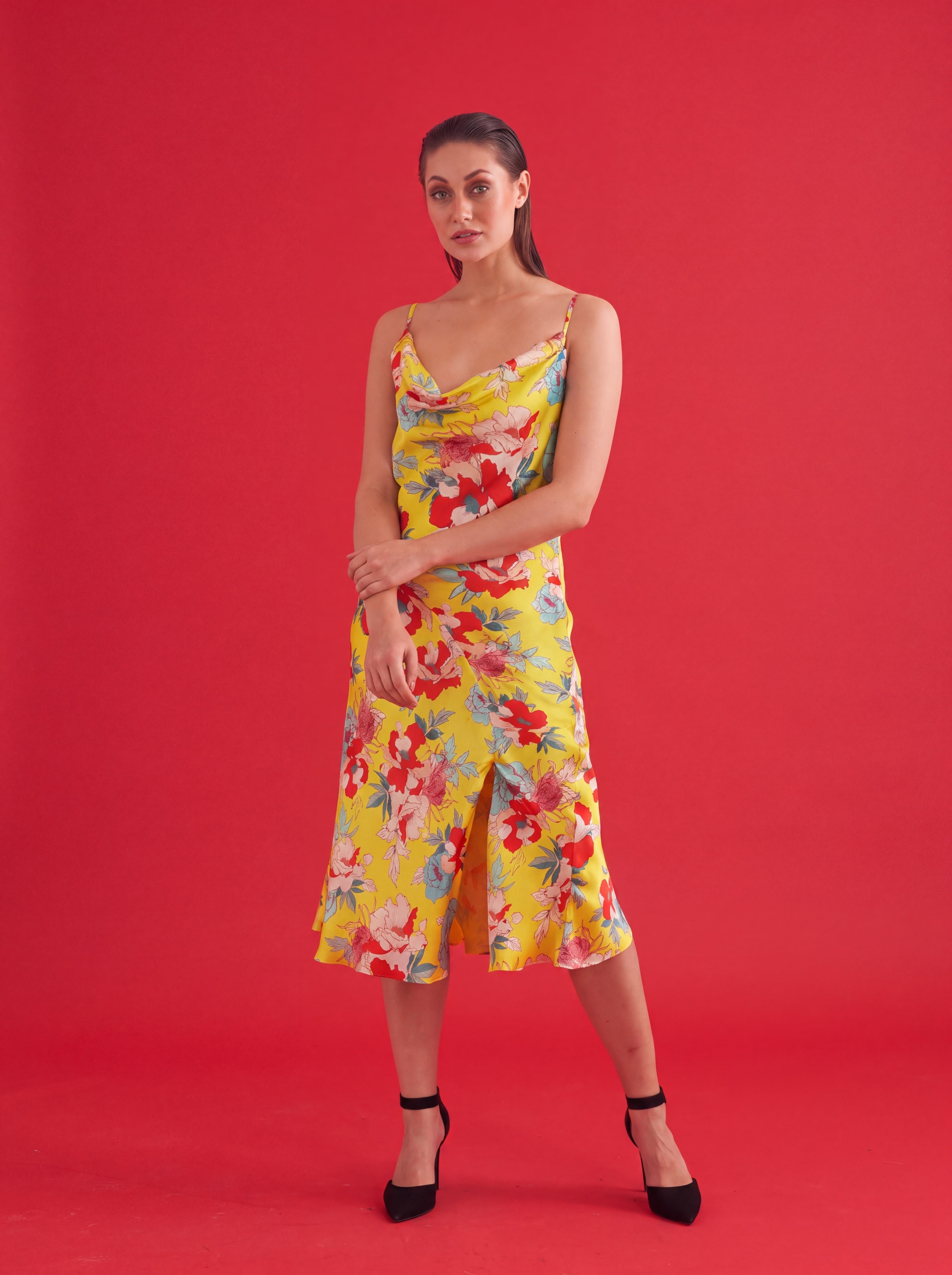 Yellow Satin Slip Dress